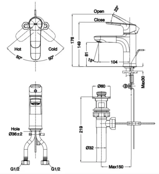 Vòi Lavabo INAX LFV-1402S Nóng Lạnh - 5