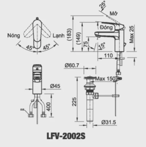 Vòi Lavabo INAX LFV-2002S Nóng Lạnh - 5