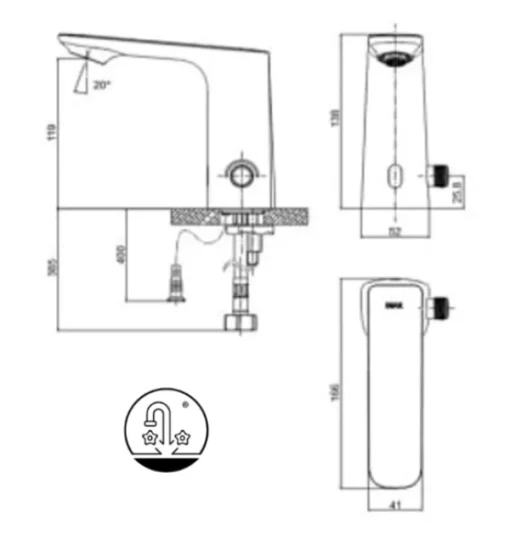 Vòi Chậu Lavabo Cảm Ứng INAX AMV-91 Lạnh Dùng Điện 220V - 5