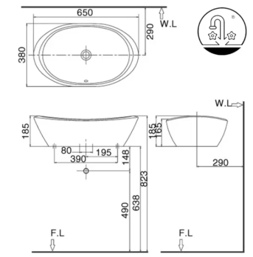 Chậu Rửa Lavabo INAX AL-465V Đặt Bàn Aqua Ceramic - 5
