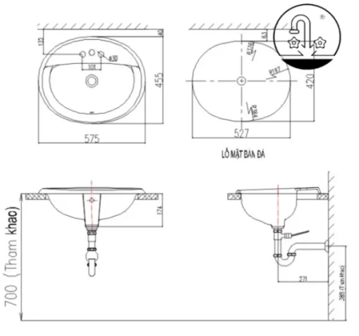 Chậu Rửa Lavabo INAX AL-2395V Dương Vành Aqua Ceramic - 5