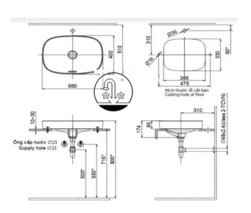 Chậu Rửa Lavabo INAX AL-642V Đặt Bàn Aqua Ceramic - 5