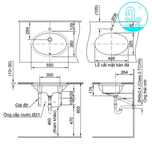 Chậu Rửa Lavabo INAX AL-2216V Âm Bàn Aqua Ceramic - 5