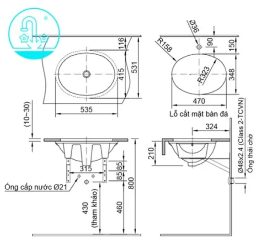 Chậu Rửa Lavabo INAX AL-2293V Âm Bàn Aqua Ceramic - 5