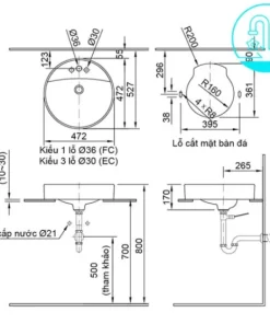 Chậu Rửa Lavabo INAX AL-294V Đặt Bàn Aqua Ceramic - 9