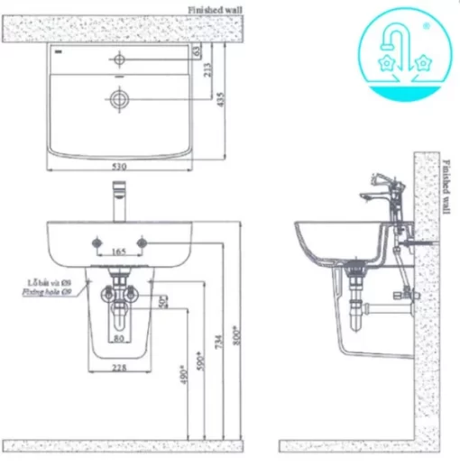 Chậu Rửa Lavabo INAX AL-312V/L-298VC Kèm Chân Ngắn Treo Tường Aqua Ceramic - 7