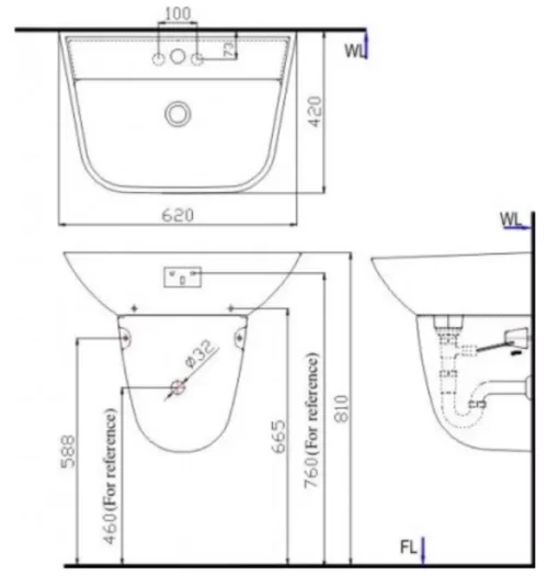 Chân Ngắn Lavabo INAX L-297VC - 5