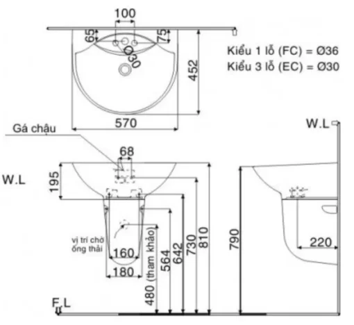 Chậu Rửa Lavabo INAX L-288V/L-288VC Kèm Chân Ngắn Treo Tường - 5