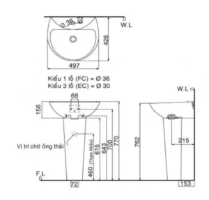 Chậu Rửa Lavabo INAX L-285V/L-288VD Kèm Chân Dài Treo Tường - 9