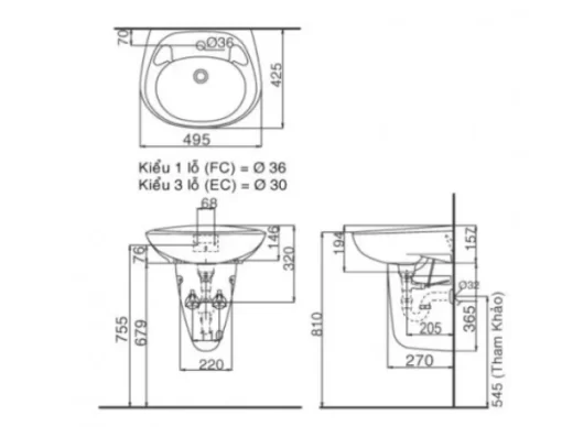 Chậu Rửa Lavabo INAX L-284V/L-284VC Kèm Chân Ngắn Treo Tường - 5