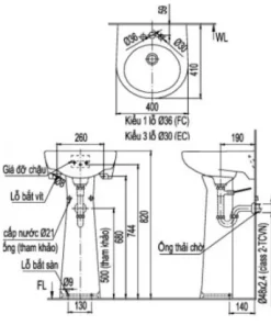 Chậu Rửa Lavabo INAX L-282V/L-284VD Kèm Chân Dài Treo Tường - 9