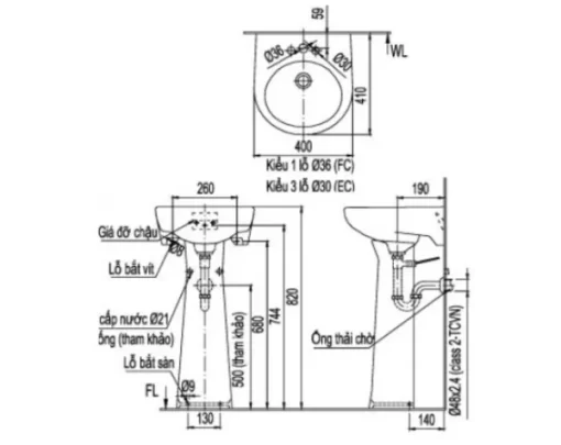 Chậu Rửa Lavabo INAX L-282V/L-284VD Kèm Chân Dài Treo Tường - 5