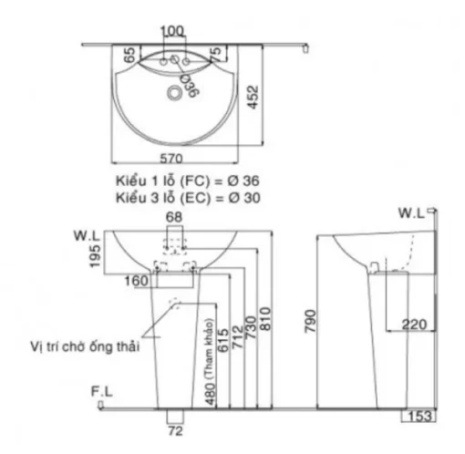 Chậu Rửa Lavabo INAX L-288V/L-288VD Kèm Chân Dài Treo Tường - 5