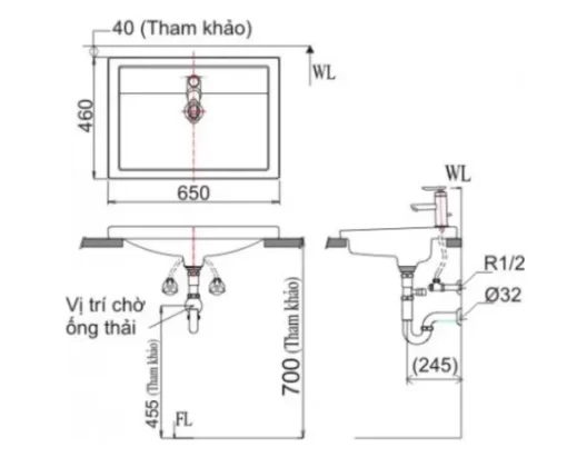 Chậu Rửa Lavabo INAX L-2397V Dương Vành - 5