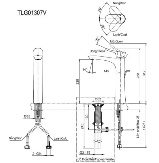 Vòi Lavabo TOTO TLG01307V Gật Gù Nóng Lạnh GO - 5