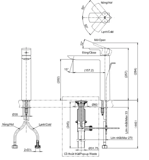 Vòi Lavabo TOTO TLG02307V Gật Gù Nóng Lạnh GR - 5