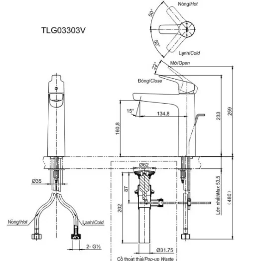 Vòi Lavabo TOTO TLG03303V Gật Gù Nóng Lạnh GS - 5