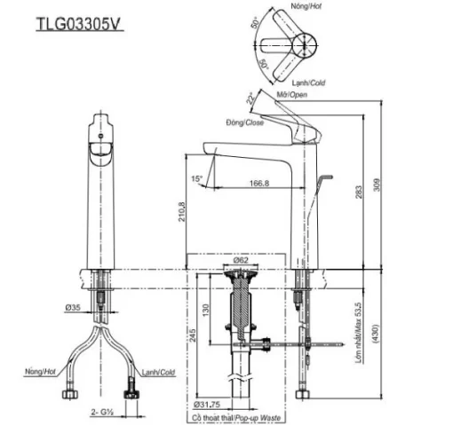 Vòi Lavabo TOTO TLG03305V Gật Gù Nóng Lạnh GS - 5