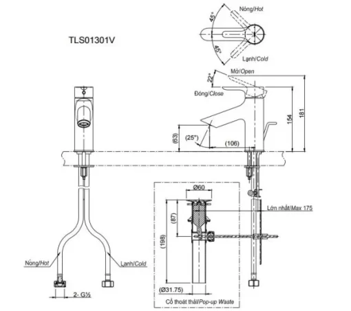 Vòi Lavabo TOTO TLS01301V Gật Gù Nóng Lạnh LB - 5