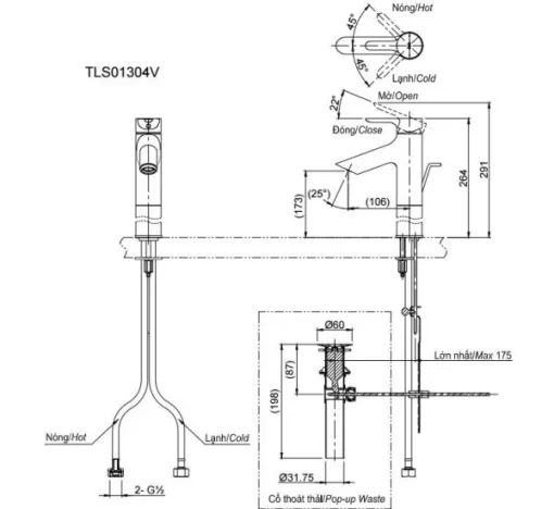 Vòi Lavabo TOTO TLS01304V Gật Gù Nóng Lạnh LB - 5