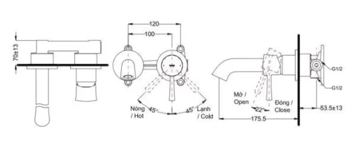 Vòi Lavabo TOTO TLS02307B Gật Gù Nóng Lạnh Gắn Tường LN (2 Lỗ) - 5