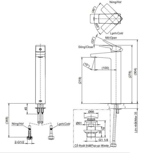 Vòi Lavabo TOTO TVLM109RU Gật Gù Nóng Lạnh RUFICE - 5