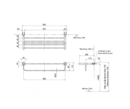 Thanh Vắt Khăn TOTO YTS408BV 2 Tầng - 5