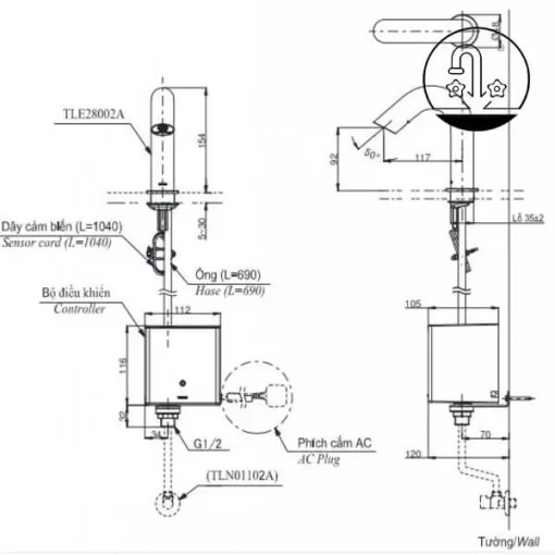 Vòi Lavabo TOTO TLE29002A/TLE01502A1/TLN01102A Cảm Ứng Nước Lạnh - 7