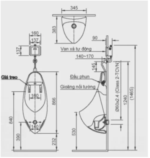 Bồn Tiểu Nam INAX AU-417V Treo Tường Men Chống Bám Bẩn - 5