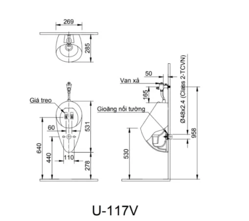 Bồn Tiểu Nam INAX U-117V Treo Tường - 5