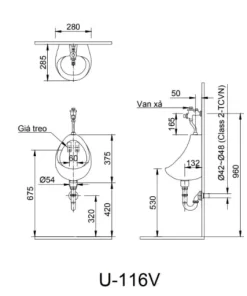 Bồn Tiểu Nam INAX U-116V Treo Tường - 9