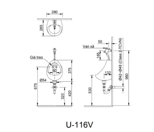 Bồn Tiểu Nam INAX U-116V Treo Tường - 5