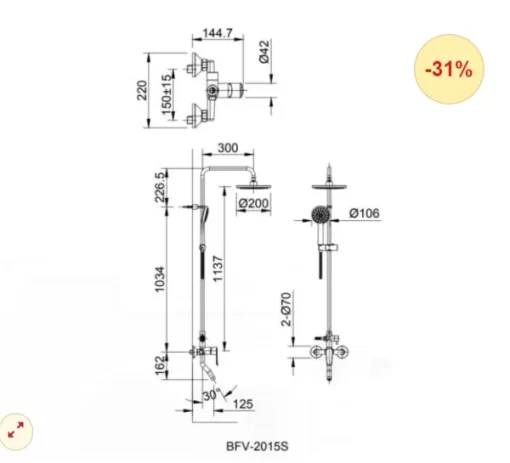 Vòi Sen Cây INAX BFV-2015S Nóng Lạnh - 5