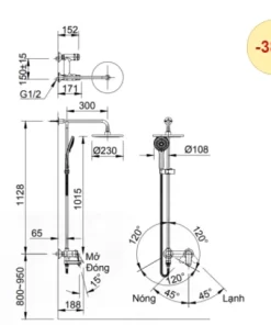 Vòi Sen Cây INAX BFV-915S Nóng Lạnh - 9