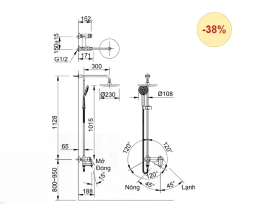 Vòi Sen Cây INAX BFV-915S Nóng Lạnh - 5