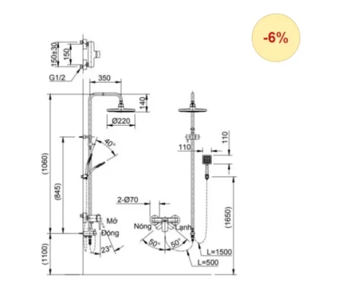 Vòi Sen Cây INAX BFV-50S Nóng Lạnh - 5