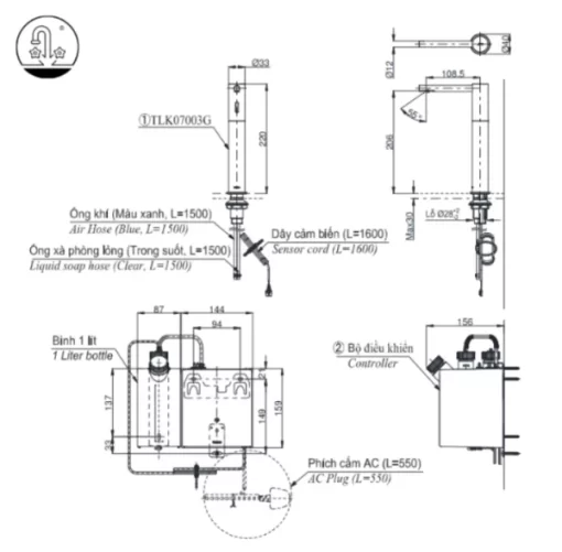 Vòi Xịt Xà Phòng TOTO TLK07003G Tự Động Cổ Cao - 5