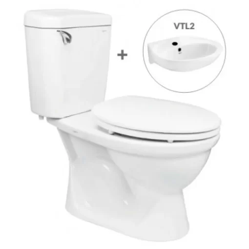 Bồn Cầu VIGLACERA VI77 2 Khối Nắp Thường Kèm Lavabo VTL2 - 1