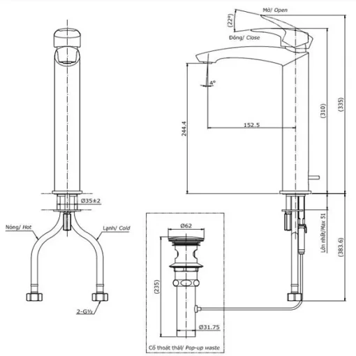 Vòi Lavabo TOTO TLG09305V Gật Gù Nóng Lạnh GM - 5
