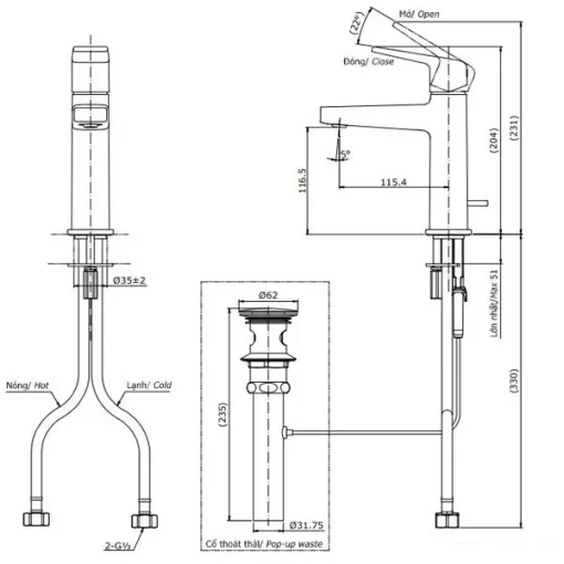 Vòi Lavabo TOTO TLG10301V Gật Gù Nóng Lạnh GB - 5