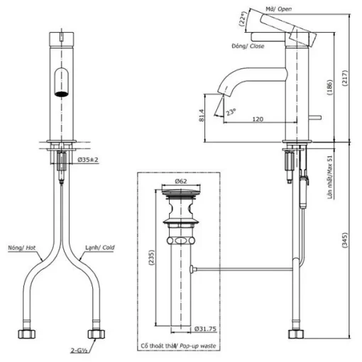 Vòi Lavabo TOTO TLG11301V Gật Gù Nóng Lạnh GF - 5
