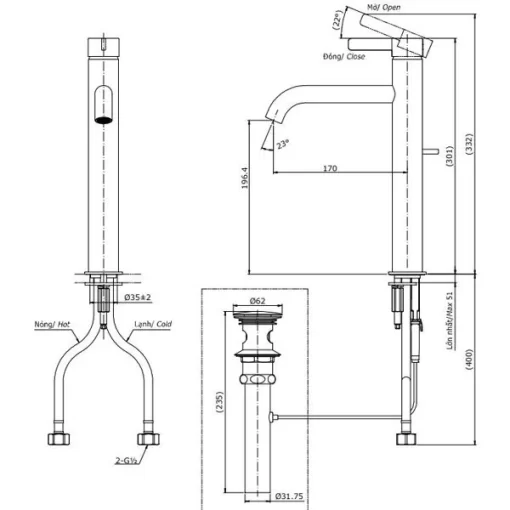 Vòi Lavabo TOTO TLG11305V Gật Gù Nóng Lạnh GF - 5