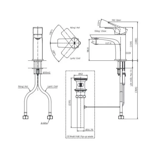 Vòi Lavabo TOTO TLG07301V Gật Gù Nóng Lạnh GE - 5