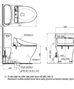 Bồn Cầu Điện Tử TOTO MS887RW6#XW Kèm Nắp Rửa Điện Tử WASHLET Dòng C5 – TCF6531Z (220V) - 9