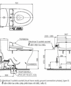 Bồn Cầu Điện Tử TOTO MS885DW7#XW Kèm Nắp Rửa Điện Tử WASHLET Dòng C2 – TCF6631A (220V) - 9