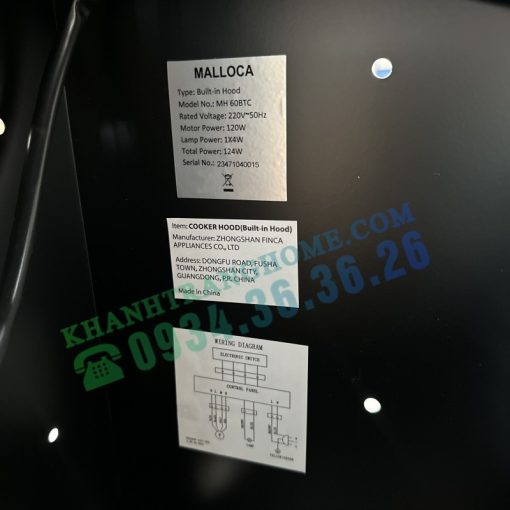 Máy hút khói khử mùi âm tủ Malloca MH 60BTC - 19