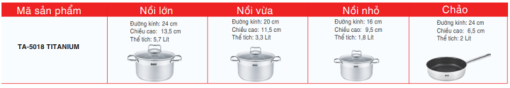 BỘ NỒI ĐUN LORCA TA-5018 TITANIUM