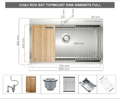 Chậu rửa chén bát KONOX KN8050TS Full