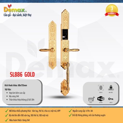 Khóa cửa đại sảnh DEMAX SL886 GOLD tiêu chuẩn Đức - 4