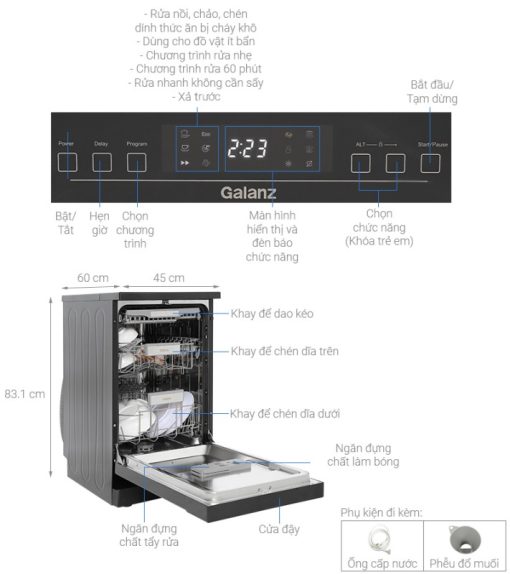 MÁY RỬA CHÉN ĐỘC LẬP GALANZ W45A3A401M-0E1(B) - 3